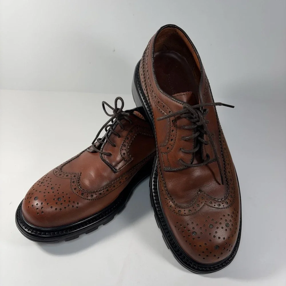 Vtg Banana Republic Italy Brown wingtip oxfords  lace-up Chunky‎ Sole9.5 D Y2K